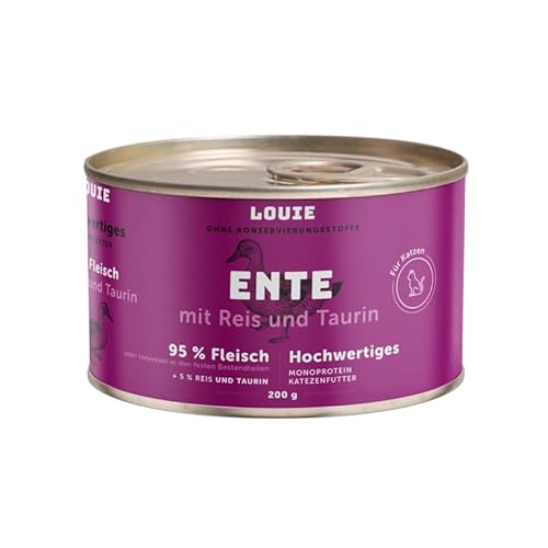 LOUIE Katzenfutter Ente mit Reis & Taurin - 200 g, 95% Entenfleisch, Natürliches Katze Nassfutter ohne Zusatzstoffe, Vitamine & Mineralien, Unterstützt Herz, Augen & Verdauung LOUIE Katzenfutter Ente mit Reis & Taurin - 200 g, 95% Entenfleisch, Natürliches Katze Nassfutter ohne Zusatzstoffe, Vitamine & Mineralien, Unterstützt Herz, Augen & Verdauung von LOUIE