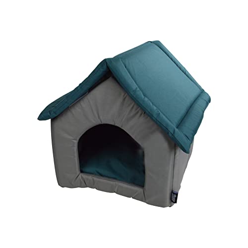 Hundehütte mit Kissen, 47 x 39 x 42 cm, Smaragd/Grau von Love Story