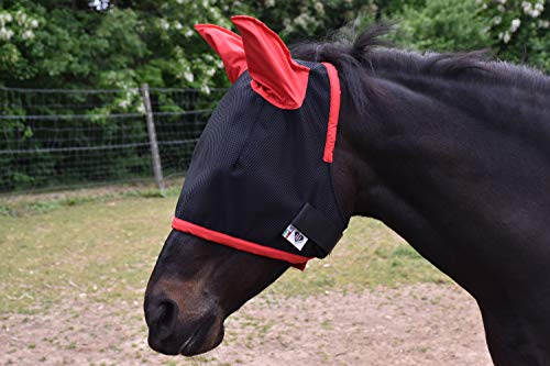 LOVEHORSES Fliegenschutz fürs Pferd – Made in Italy - Netz Standard 100 by Oeko-TEX® Zertifiziert - Widerstandsfähig – Farbige Ohren (Large/Full, Rot) von LOVEHORSES