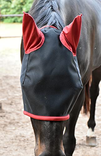 LOVEHORSES - FLYWING ist der perfekte Insektenschutz für Pferde im Paddock. – Made in Italy - Standard 100 by Oeko-TEX® Zertifiziert - Widerstandsfähig – Farbige Ohren (Large/Full, Bordeaux) von LOVEHORSES