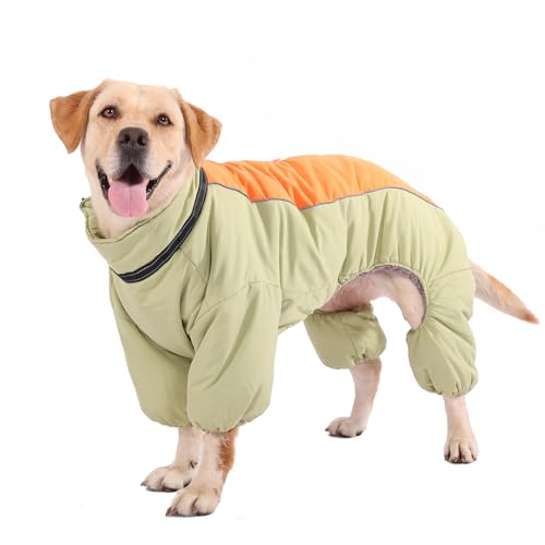 Dicker, warmer Hundemantel mit Reißverschluss, winddichter Winter-Schneeanzug mit Geschirr, reflektierendes Fleece gefüttert, Hundejacke für mittelgroße und große Hunde, Hellgrün, 30 von LOVINFURBABY
