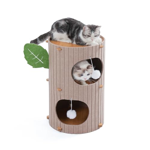 Katzenhaus für Indoor-Katzen, 2-stöckige große Katzenbetthöhle, mit Filz überzogen, Katzentunnel, 59,9 cm von LOVINFURBABY