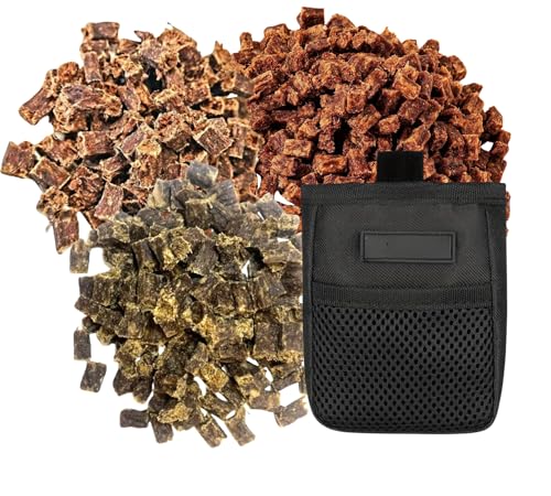 Premium Natural Raw Hundetrainings-Leckerlis Sortimentspackung inklusive Leckerlibeutel – Aromen Ente, Kaninchen und Wildbret, 3 x 100 g Einzelpackungen, Trainingsleckerlibeutel, natürliche Leckerlis von LOVING THE EARTH
