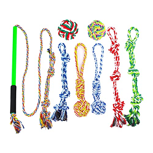 LOVIVER 8 Stück Flirtstange Spielzeug Flirtstange für Hunde Haustier Kauseil Training Übung Seilspielzeug, Mehrfarbig M von LOVIVER