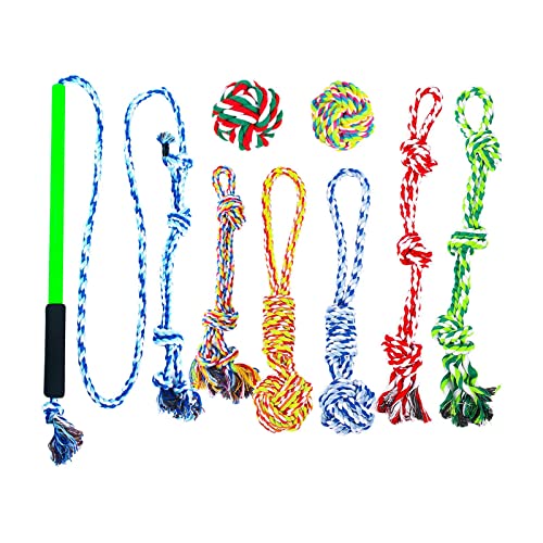 LOVIVER 8 Stück Flirtstange Spielzeug Flirtstange für Hunde Haustier Kauseil Training Übung Seilspielzeug, blau M von LOVIVER