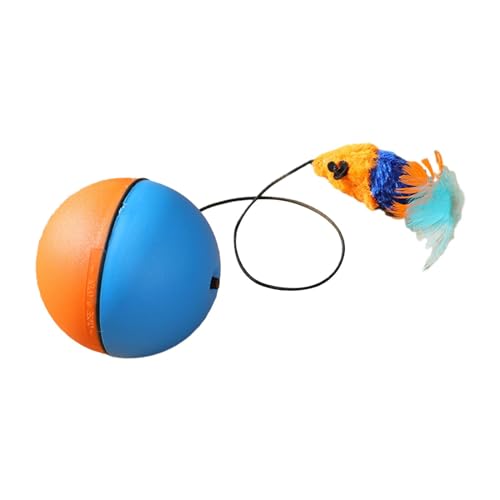 LOVIVER Ball-Katzenspielzeug, interaktives Teaser-Spielzeug, Plüschmäuse, weiche Plüsch-Hüpfbälle, Federspielzeug für Kätzchen, die Verfolgungsjagd betreiben, blau und orange von LOVIVER