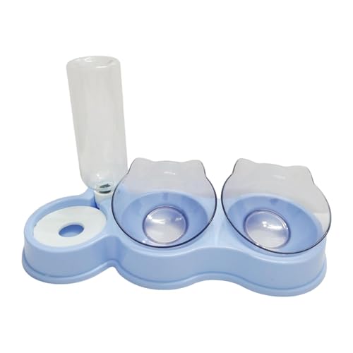 LOVIVER Doppelte Katzennäpfe, Futterspender für Haustiere, 3-in-1, Abnehmbarer erhöhter Katzennapf, Futternapf für Haustiere, Wassernapf für Hamster, Blau von LOVIVER