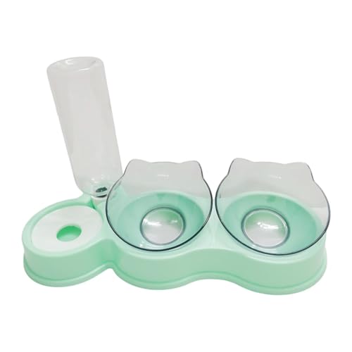 LOVIVER Doppelte Katzennäpfe, Futterspender für Haustiere, 3-in-1, Abnehmbarer erhöhter Katzennapf, Futternapf für Haustiere, Wassernapf für Hamster, GrÜn von LOVIVER