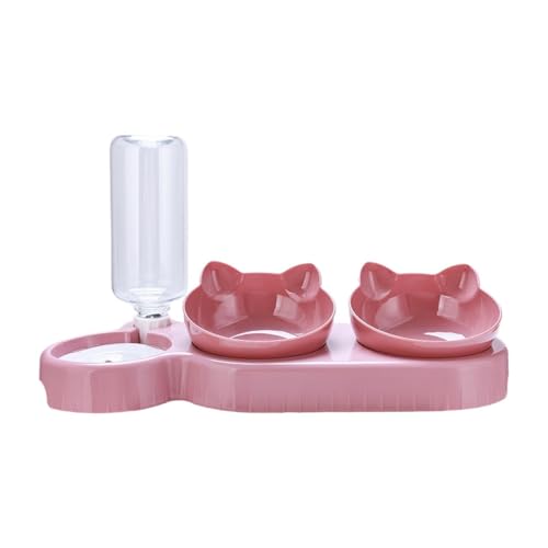 LOVIVER Dreifache Katzennäpfe, Futternäpfe, Haustierbedarf, geneigte, erhöhte Wassernäpfe, automatische Wasserflasche für Nass- und Trockenfutter von Kätzchen, Pink Rot von LOVIVER