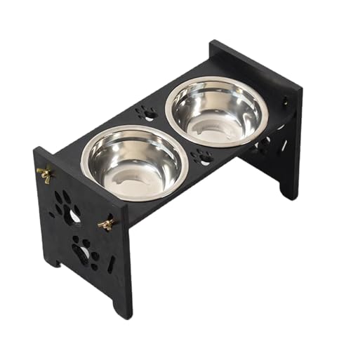 LOVIVER Erhöhte Katzennäpfe, erhöhte Futterstation mit Holzständer, tragbarer Futterspender für Haustiere, Katzennäpfe für Welpen, Hauskatzen, Schwarz von LOVIVER