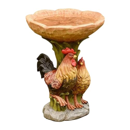 LOVIVER Garten-Vogel-Badeschale, Futterstation aus Kunstharz, Hahn-Statue, Hühner-Skulptur zum Anlocken von Vögeln auf der Veranda von LOVIVER