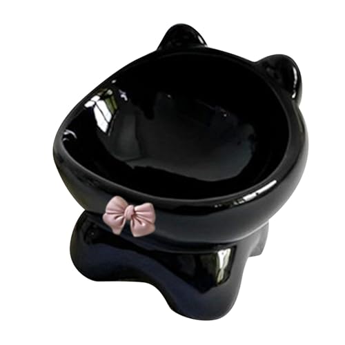 LOVIVER Geneigte hochgezogene Katzenschüssel Haustier Feeding Bowl Minimalist Anti Erbrechen Halsschutz Porzellan Lebensmittelspender für Kätzchen Kätzchen, Schwarz von LOVIVER
