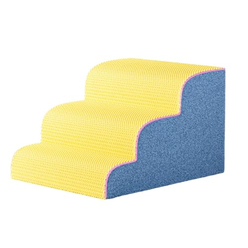 LOVIVER Haustier Ramp Stufen Hundetreppe extra breite Hundeheize Treppe Bequeme Hochbett Anti -Slip -Hang für Welpen Kurzbeinhunde, Blau Gelb von LOVIVER