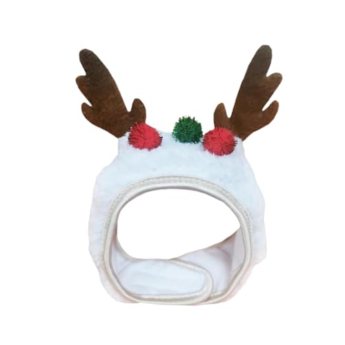 LOVIVER Haustier-Weihnachtsmütze, Hunde-Kopfbedeckung, weißes Cosplay-Plüsch-Party-Kostüm-Zubehör, mit verstellbarem Kinnriemen, Hut, Katzen-Stirnband, L von LOVIVER