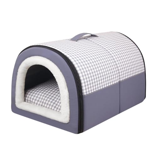 LOVIVER Katzenbett Schlafhaus Haustier Schlafbett Weiches Haustierzelt Höhle Indoor Katzen Schlafnest Waschbar Winter Haustierbett Welpenhäuser, grau M von LOVIVER