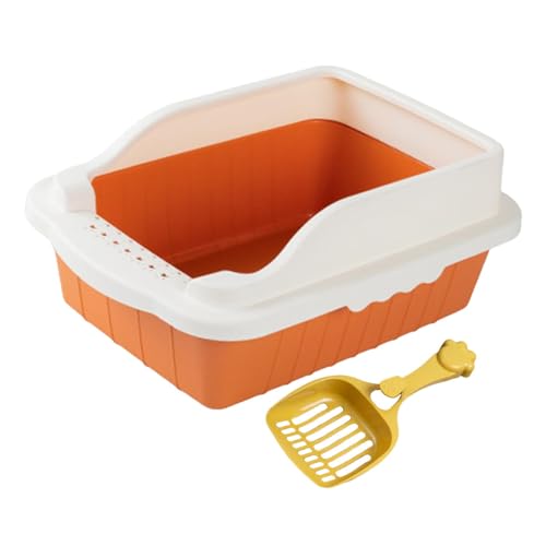 LOVIVER Katzentoilette, Töpfchen, Toilette, abnehmbare Bettpfanne, Katzentoilette mit Streusieblöffel, Katzentoilette für Kleintiere, Orange M 31x21x16cm von LOVIVER