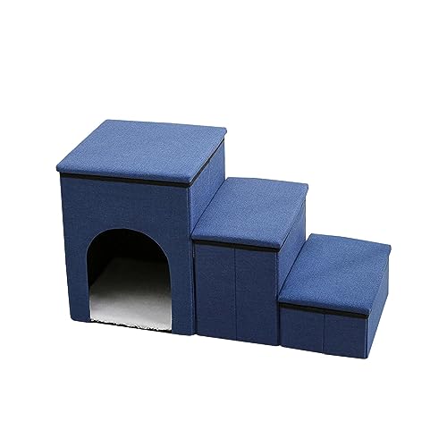 LOVIVER Klappbare Haustiertreppe, 3 Stufen, Hundestufen für Couch, hohe Betten, Katzenhaustierrampe, Leiter, multifunktionale tragbare Haustieraufbewahrung, Blau von LOVIVER