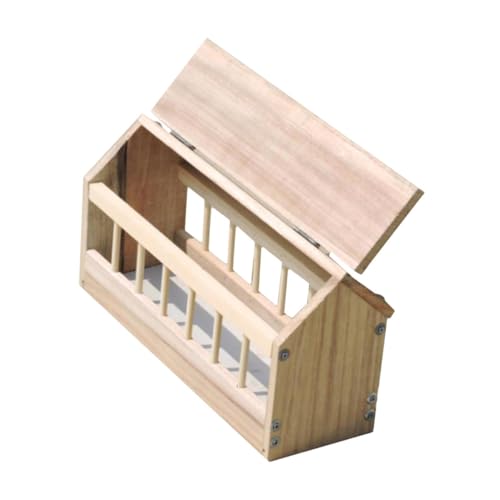 LOVIVER Taubenfutterspender aus Holz, Geflügeltrog, Schüssel, Garten, Holzhaus-Design, Geflügelfutterspender, Hühnerfutterspender für Geflügel, Wachteln von LOVIVER