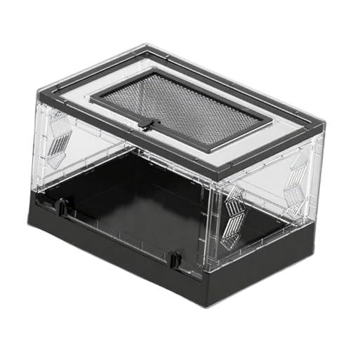 LOVIVER Transparentes, faltbares Reptilienterrarium, 41,9 x 29,9 x 25,9 cm, tragbar für Baumarten, mit Schiebedeckel, belüfteter Box, Schwarz von LOVIVER