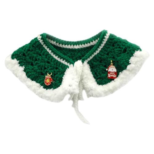LOVIVER Weihnachts-Katzen-Bandana-Halsbänder, niedliche Weihnachtshalsbänder, Umhang, handgefertigter Strick-Haustier-Schal, Häkel-Lätzchen für Kätzchen, Grün S von LOVIVER