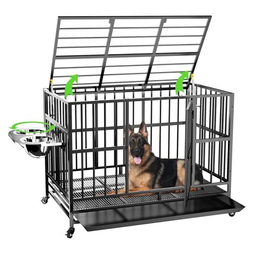 LOVMOR 121.9 cm Heavy Duty Hundebox mit Rädern/Einzigartige Air Lift Rod / 360° & Verstellbar 2 Näpfe / Abnehmbare Hundekäfig Tablett Extra Groß XL XXL Hundebox LOVMOR 121.9 cm Heavy Duty Hundebox mit Rädern/Einzigartige Air Lift Rod / 360° & Verstellbar 2 Näpfe / Abnehmbare Hundekäfig Tablett Extra Groß XL XXL Hundebox von LOVMOR