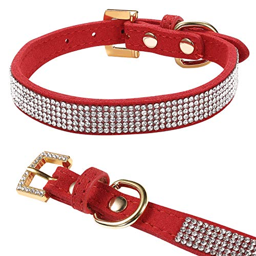 LOVPE Hundehalsband, verstellbares Strass-Halsband aus weichem Wildleder, glitzernde Kristalle, Haustierhalsband für kleine Hunde und Katzen (S, rot) von LOVPE