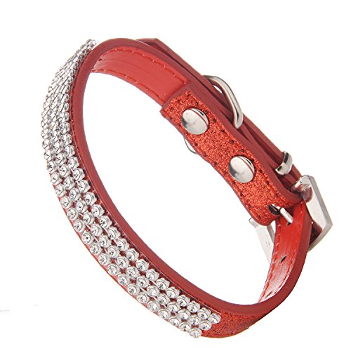 Lovpe, Hundehalsband, mit Glitzerpuder, aus Leder, mit Bling-Kristallen, Haustier-Halsband, verstellbare Halsbänder für Hunde von LOVPE