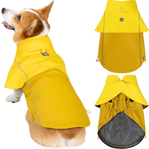 LOWRIDER Hunde-Regenmantel, verstellbar, wasserdicht, winddicht und leicht, Allwetter-Regenjacke und Poncho mit reflektierenden Streifen, Gelb, Größe M LOWRIDER Hunde-Regenmantel, verstellbar, wasserdicht, winddicht und leicht, Allwetter-Regenjacke und Poncho mit reflektierenden Streifen, Gelb, Größe M von LOWRIDER