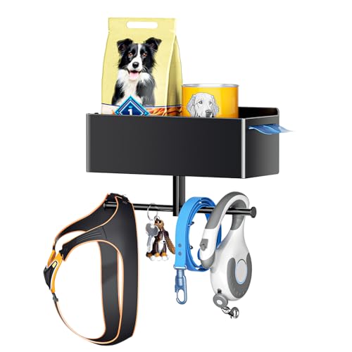 Hundegarderobe mit Ablage, Schwarz Hunde Garderobe, Hundeleinen Halterung Wand, Hundeleine Aufhängung Ohne Bohren, Hundeleinen Garderobe, Metall Schlüsselbrett, Halterung für Hundeleinen und Zubehör von LOXSUN