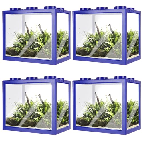 LOYORTY Kleine Betta-Fischtank, Kunststoff, stapelbar, würfelförmig, für Garnelen, Schildkröten, kleine Krabben, 4 Stück (schwarz) von LOYORTY