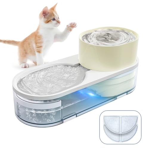 Wasserbrunnen für Katzen – Katzen-Wasserbrunnen mit mehrfacher Filtration, LED-Licht, ultra-leise, ABS-Mini-Wassertank für kleine bis mittelgroße Katzen, 1,5 l, leicht zu reinigen und zusammenzubauen, von LPFLASAT