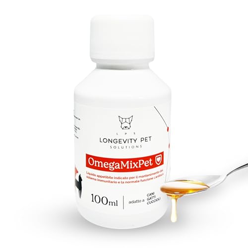 Longevity Pet OmegaMixPet | Flüssiges Nahrungsergänzungsmittel Omega 3 und 6 für Hunde und Katzen | EPA 720 mg und DHA 480 mg für Haut, Fell und Nierenfunktion | Omega 3 und 6 Hund und Katze | 100 ml Longevity Pet OmegaMixPet | Flüssiges Nahrungsergänzungsmittel Omega 3 und 6 für Hunde und Katzen | EPA 720 mg und DHA 480 mg für Haut, Fell und Nierenfunktion | Omega 3 und 6 Hund und Katze | 100 ml von LPS
