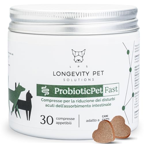 ProbioticPet FAST 30 Cpr | Durchfall Hund | Probiotika für Hunde Katzen bei Darmerkrankungen gegen Durchfall | Mit MOS Präbiotika und Mineralsalzen | Made in Italy Longevity Pet von LPS