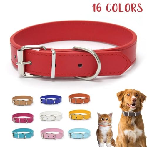 Einfarbiges Hundehalsband aus Leder, Verstellbarer Welpenhalsgurt, geeignet for mittelgroße und kleine Hunde, Haustierbedarf XS-XL breites hundehalsband(7,XS (1.0)) von LPTBNKC