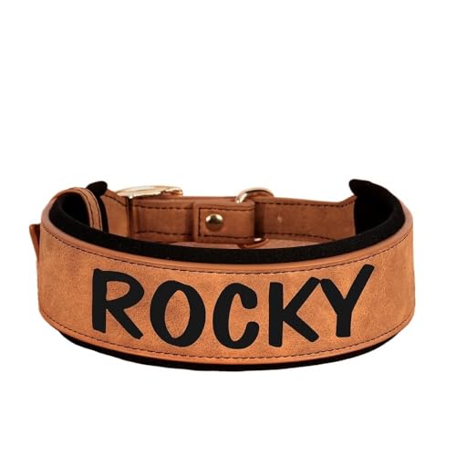 Individuelles Hundehalsband, breites Hundehalsband aus Leder, weich gepolsterte Haustierhalskette, kostenloser Druck der Namensnummer for mittelgroße und große Hunde(2,XL) von LPTBNKC