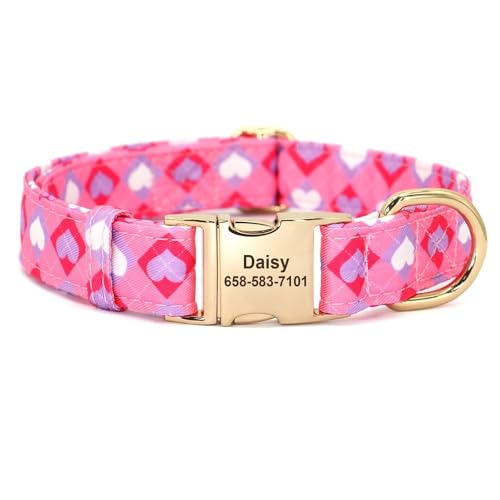 Personalisierte Bedruckte Hundehalskette, süße Haustier-ID-Halsbänder mit Schleife und Blume, Anti-Verlust for kleine und große Hunde, Haustierzubehör breites hundehalsband(Rose with Flower,M) von LPTBNKC