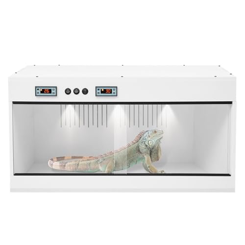 Reptilienterrarium aus PVC – extra großes Reptilienbecken mit intelligentem Thermostat, mit 2 Temperaturkontrollzonen und LCD-Display, Schienenschiebetür von LPUYTJHI