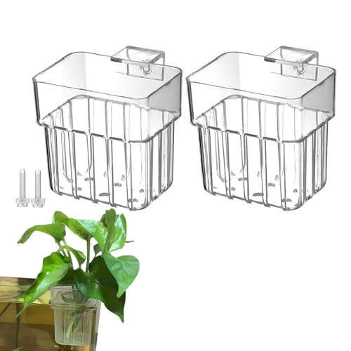 Aquarium-Pflanzenhalter, Wasserpflanzenhalter mit Haken, transparenter Pflanzgefäß, Hängehalter, Aquarium-Dekoration (2 Stück) von LQMBABY