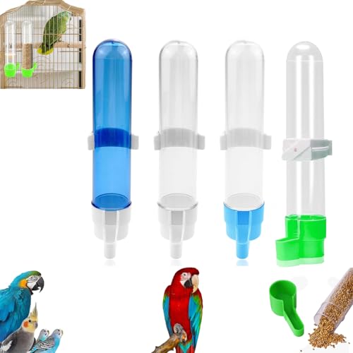 Vogelkäfig-Wasserspender, 4 Stück, hängender Kunststoff-Sittich-Wasserspender für Käfig, kein Verschütten, automatischer Wasserspender für kleine bis mittelgroße Vögel, Papageien, Aras, Papageien von LQMBABY