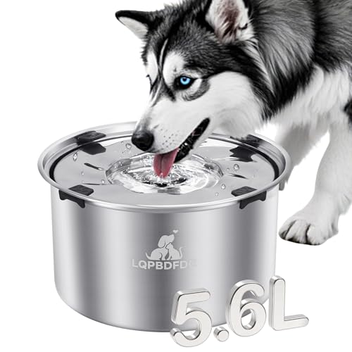 LQPBDFDC Wassernapf für Hunde, kein Verschütten, 5,6 l, kein Tropfen, langsames Trinken, auslaufsicher, großer Edelstahl-Stopper für unordentliche Trinker, kleine, mittelgroße und große Hunde von LQPBDFDC