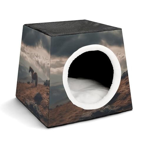 LQPMNK Tragbares Haustiernest für kleine Haustiere, Pferd auf dem Berg Druck Kapsel Design Weltraumkapsel Haustiernest Langlebiges Haustiernest Haustierbett für Zuhause und Reisen von LQPMNK