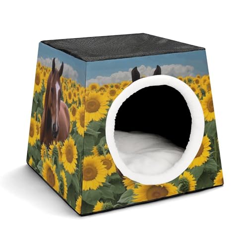 LQPMNK Tragbares Haustiernest für kleine Haustiere, Pferd und Sonnenblume Druck Kapsel Design Weltraumkapsel Haustiernest Langlebiges Haustiernest Haustierbett für Zuhause und Reisen von LQPMNK