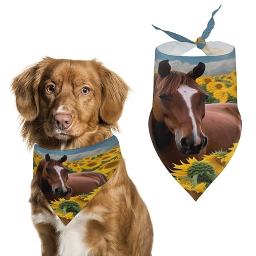 Strapazierfähiges Haustierhalstuch, Dreieckstuch mit Pferde- und Sonnenblumen-Druck, für Hunde und Katzen, weich, stilvoll und leicht zu waschen, ideal für Spaziergänge, Fotos und mehr Strapazierfähiges Haustierhalstuch, Dreieckstuch mit Pferde- und Sonnenblumen-Druck, für Hunde und Katzen, weich, stilvoll und leicht zu waschen, ideal für Spaziergänge, Fotos und mehr von LQPMNK