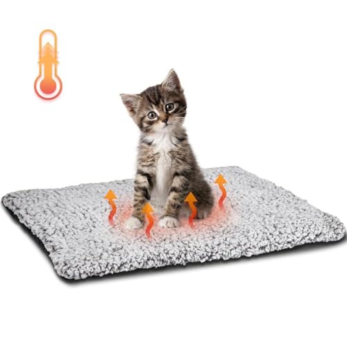 Selbstheizendes Pad für Haustiere, beheizte Decke, selbstheizende Katzenmatte, flauschige, selbstwärmende Katzen-Welpenmatte, bequeme Thermo-Katzenmatte, Hundedecke ohne Strom, selbstwärmendes von LQQDREX