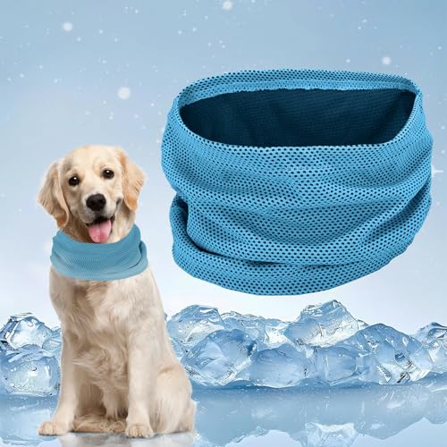 Kühlhalsband für Hunde, Kühlendes Halstuch Hund, Atmungsaktiv Hund Halstücher Kühlend Wärmeableitung Bandana Hunde Cool Komfortabel Kühlhalsband für Sommer (Blau-M) von LQTSLFM