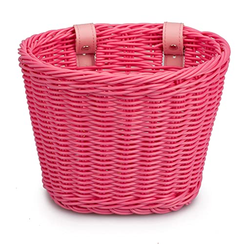 Fahrradkorb, Fahrradkorb, Fahrradlenker-Tragetasche, mit Glöckchen, Aufklebern und bunten Quasten, Fahrradzubehör(Pink) von LRFNKCT