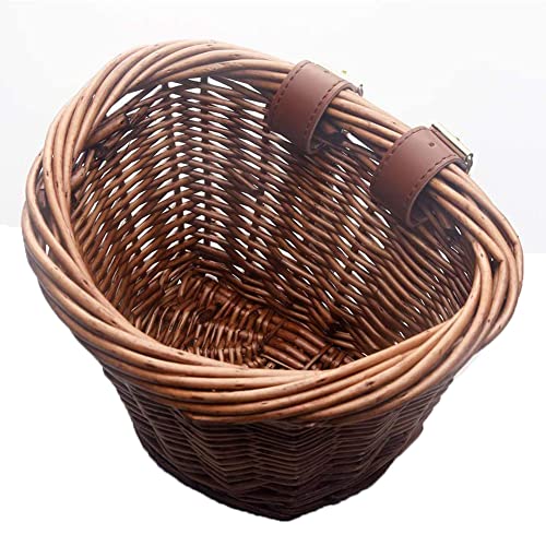 Fahrradkorb, Retro Kinder-Rattan-Fahrradkorb, 16-Zoll-Fahrrad-Lenkerkorb aus Weide, Weiden-Vorderkorb mit Zwei verstellbaren Schultergurten, Fahrrad-Dekokorb Fahrradkorb, Retro Kinder-Rattan-Fahrradkorb, 16-Zoll-Fahrrad-Lenkerkorb aus Weide, Weiden-Vorderkorb mit Zwei verstellbaren Schultergurten, Fahrrad-Dekokorb von LRFNKCT