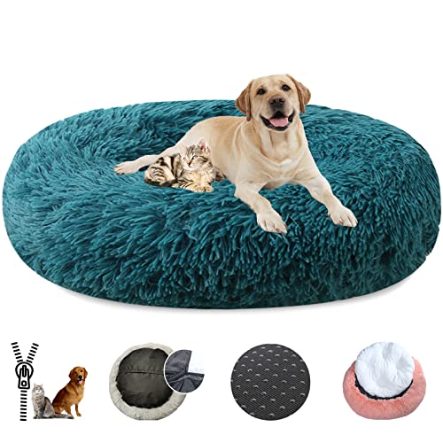 LRHRHR Haustierbett Flauschig Hundebett, Plüsch Rundes Weiches Beruhigende Hundekissen Donut Katzenbett Waschbar, Haustierbett für Katzen und Hunde-Light Brow||Ø40cm/16in von LRHRHR