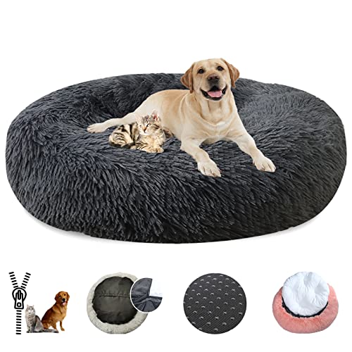 LRHRHR Haustierbett Flauschig Hundebett, Plüsch Rundes Weiches Beruhigende Hundekissen Donut Katzenbett Waschbar, Haustierbett für Katzen und Hunde-Light Brow||Ø40cm/16in von LRHRHR