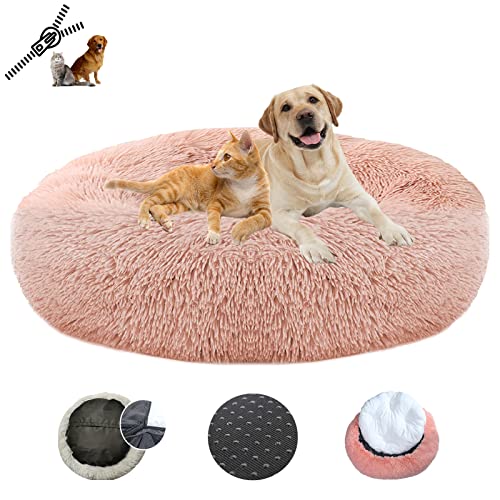 LRHRHR Haustierbett Flauschig Hundebett, Plüsch Rundes Weiches Beruhigende Hundekissen Donut Katzenbett Waschbar, Haustierbett für Katzen und Hunde-Light Brow||Ø40cm/16in von LRHRHR